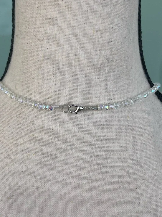 Angelite Gemstone Wire Wrapped Beaded Necklace Blue Stone & White AB Glass Beads - Picture 4 of 4